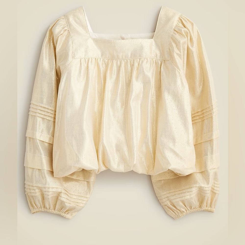 Crewcuts NWT Girls' long sleeve square neck bubble-hem cropped top‎ in gold lamé